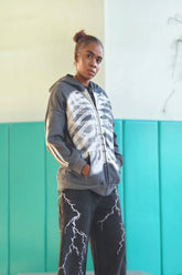 OHFRU Zip-Up Hip-Hop Skeletal Art Hoodie