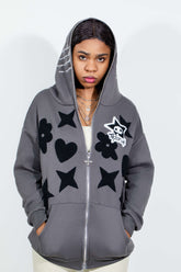 OHFRU Gray Skull Designs Zip Hooded Hoodie