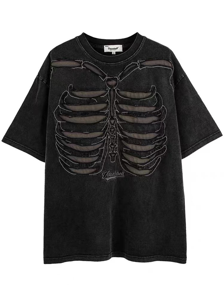 OHFRU Skull And Bone Mark Patterns Shirt