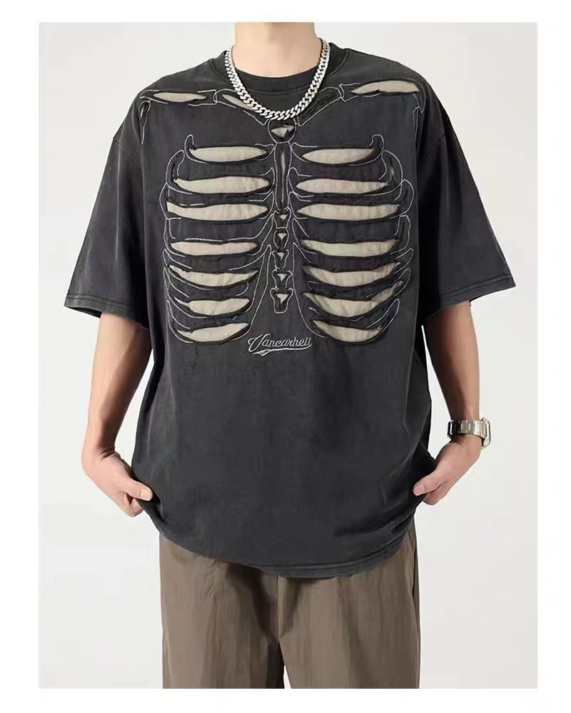 OHFRU Skull And Bone Mark Patterns Shirt